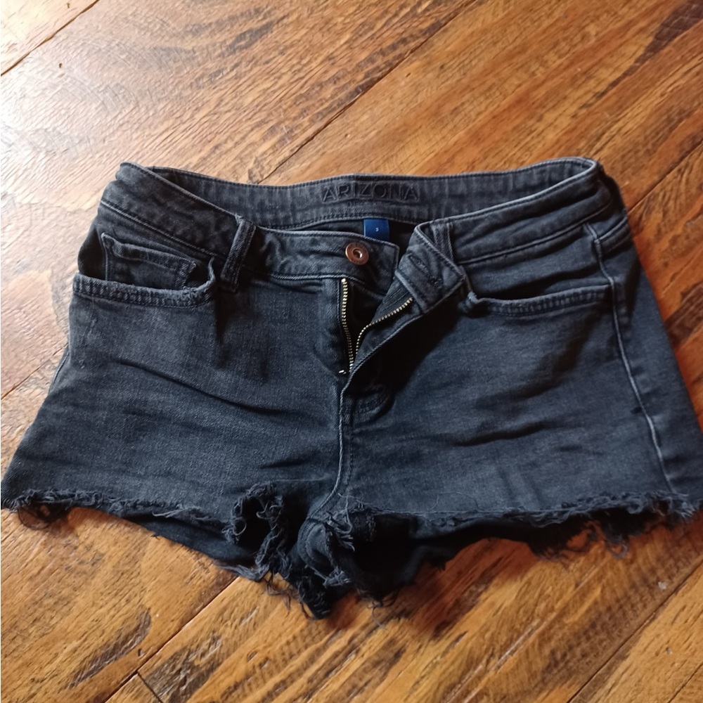 Arizona Jean Company Black Jean Shorts Distressed Hem